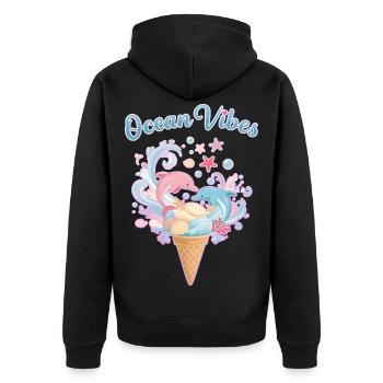 Eiscreme & Delfine Design 🍦🐬🐬 - Unisex Premium Bio Zip Hoodie - Schwarz - Hinten - Nico (187cm)