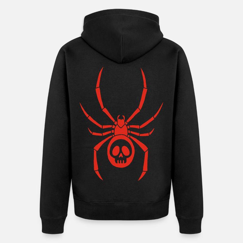 Rote Spinnmilbe und Schädel - Unisex Premium Bio Zip Hoodie - Schwarz