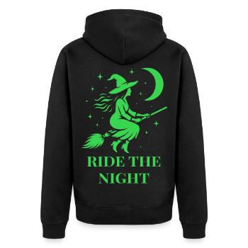 Halloween witch rides through the night with moon - Unisex Premium Organic Zip Hoodie - black - Back - Nico (187cm)