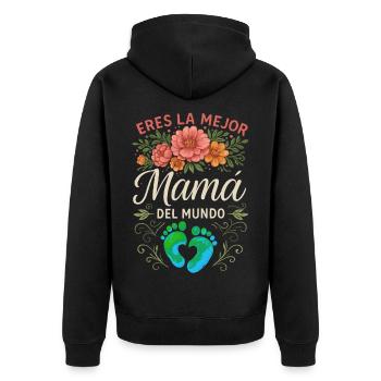 Du bist die beste Mama der Welt mit Baby Feet - Unisex Premium Bio Zip Hoodie - Schwarz - Hinten - Nico (187cm)