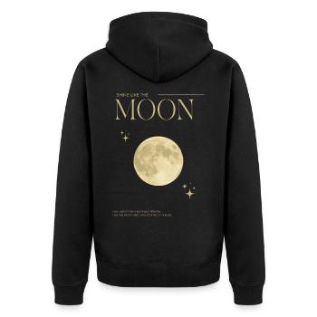 Leuchtendes Mondmotiv mit Sternen - Unisex Premium Bio Zip Hoodie - Schwarz - Hinten - Nico (187cm)