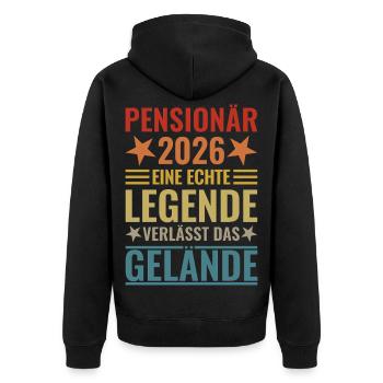 Pensionär 2026 Echte Legende verlässt das Gelände - Unisex Premium Bio Zip Hoodie - Schwarz - Hinten - Nico (187cm)