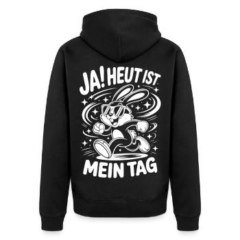 Ja! Heut ist mein Tag Jubelhase - Unisex Premium Bio Zip Hoodie - Schwarz - Hinten - Nico (187cm)