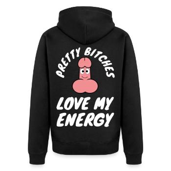 Énergie humour Cartoon Logo | des images amusantes - Veste à capuche bio Premium Unisexe - noir - Dos - Nico (187cm)