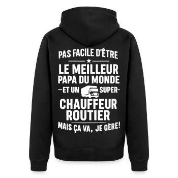 Routier – Super Papa Routier - Veste à capuche bio Premium Unisexe - noir - Dos - Nico (187cm)