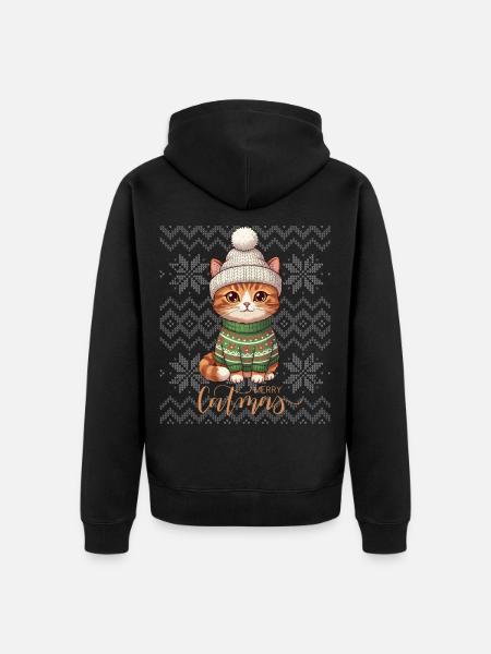 Kitten Christmas Knit Cozy - Unisex Premium Organic Zip Hoodie - black