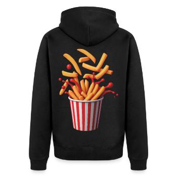 POP FRITES – Bellegique - Unisex Premium Bio Zip Hoodie - Schwarz - Hinten - Nico (187cm)
