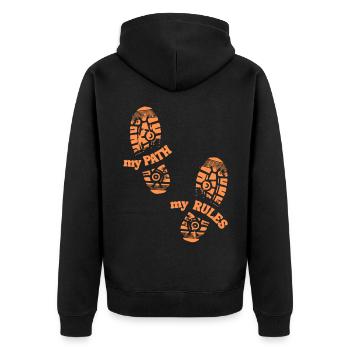 Mein Weg Meine Regeln Fußabdruck - Unisex Premium Bio Zip Hoodie - Schwarz - Hinten - Nico (187cm)
