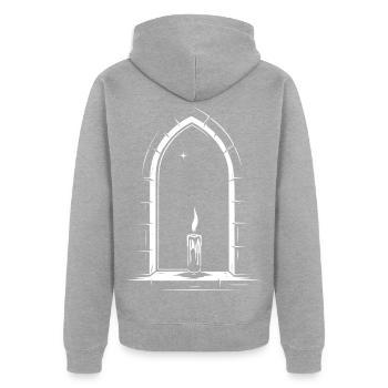 Bougie imbolc à la fenêtre - Veste à capuche bio Premium Unisexe - gris chiné - Dos - Nico (187cm)