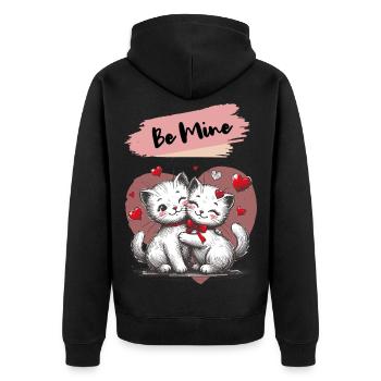 Be Mine Katzenkuscheln mit Herzen - Unisex Premium Bio Zip Hoodie - Schwarz - Hinten - Nico (187cm)