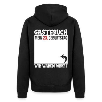 Guestbook 23rd Birthday – We are waiting - Unisex Premium Organic Zip Hoodie - black - Back - Nico (187cm)