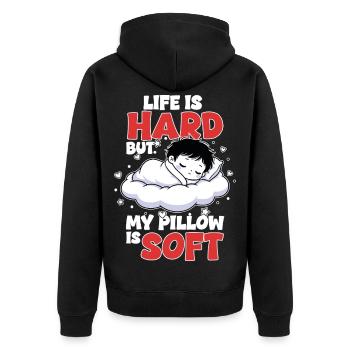 Sleep Cloud Life is Hard My Pillow Soft - Unisex Premium Organic Zip Hoodie - black - Back - Nico (187cm)