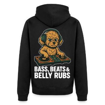 DJ Maltipoo: Bass, Beats & Belly Rubs Retro Design - Unisex Premium Bio Zip Hoodie - Schwarz - Hinten - Nico (187cm)
