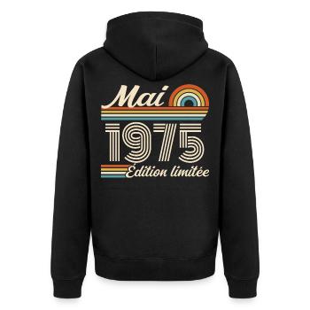 Cadeau Anniversaire 51 ans - Né mai 1975 - Veste à capuche bio Premium Unisexe - noir - Dos - Nico (187cm)