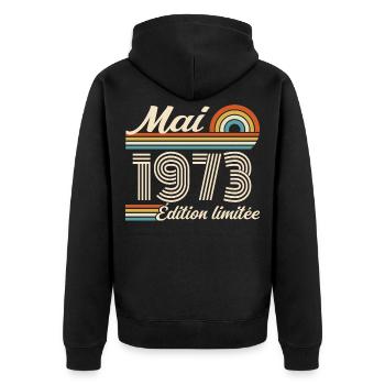 Cadeau Anniversaire 53 ans - Né mai 1973 - Veste à capuche bio Premium Unisexe - noir - Dos - Nico (187cm)