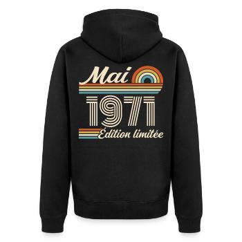 Cadeau Anniversaire 55 ans - Né mai 1971 - Veste à capuche bio Premium Unisexe - noir - Dos - Nico (187cm)