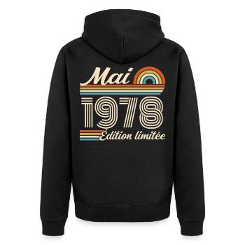 Cadeau Anniversaire 48 ans - Né mai 1978 - Veste à capuche bio Premium Unisexe - noir - Dos - Nico (187cm)