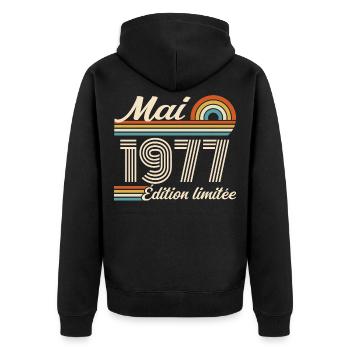 Cadeau Anniversaire 49 ans - Né mai 1977 - Veste à capuche bio Premium Unisexe - noir - Dos - Nico (187cm)