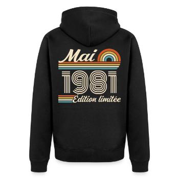 Cadeau Anniversaire 45 ans - Né mai 1981 - Veste à capuche bio Premium Unisexe - noir - Dos - Nico (187cm)