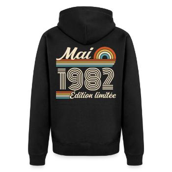 Mai 1982 - Veste à capuche bio Premium Unisexe - noir - Dos - Nico (187cm)