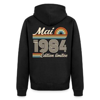 Cadeau Anniversaire 42 ans - Né mai 1984 - Veste à capuche bio Premium Unisexe - noir - Dos - Nico (187cm)
