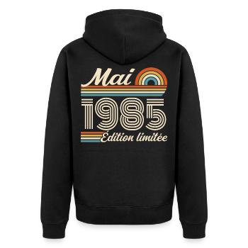 Cadeau Anniversaire 41 ans - Né mai 1985 - Veste à capuche bio Premium Unisexe - noir - Dos - Nico (187cm)