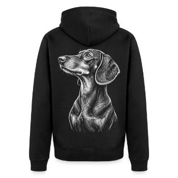 Chemise dessinée en ligne de chien portrait teckel - Veste à capuche bio Premium Unisexe - noir - Dos - Nico (187cm)
