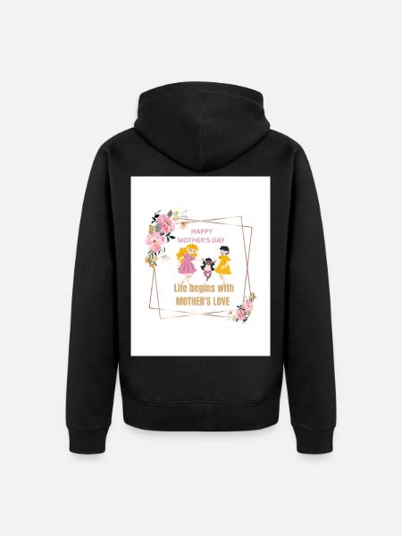 Mother's Love Floral Frame - Unisex Premium Organic Zip Hoodie - black