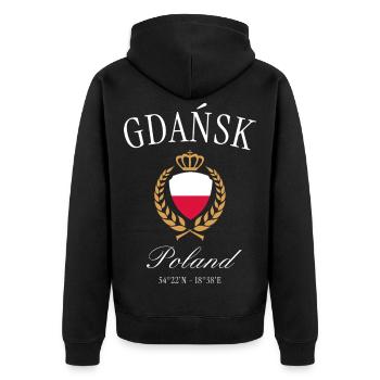 Danzig Polen Wappen Krone – Reise Souvenir - Unisex Premium Bio Zip Hoodie - Schwarz - Hinten - Nico (187cm)