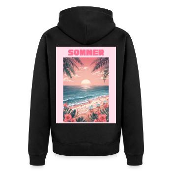 Sommerstrand Sonnenuntergang - Unisex Premium Bio Zip Hoodie - Schwarz - Hinten - Nico (187cm)