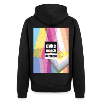 Dyke March Nbg 2026 - Unisex Premium Bio Zip Hoodie - Schwarz - Hinten - Nico (187cm)