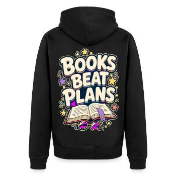 BOOKS BEAT PLANS Nickerchen - Unisex Premium Bio Zip Hoodie - Schwarz - Hinten - Nico (187cm)