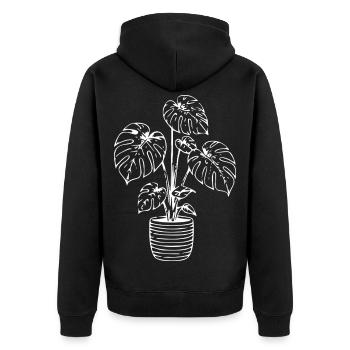 Monstera-Linienkunst auf Schwarz - Unisex Premium Bio Zip Hoodie - Schwarz - Hinten - Nico (187cm)