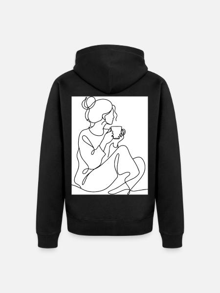 Kaffeepause Linienkunst - Unisex Premium Bio Zip Hoodie - Schwarz