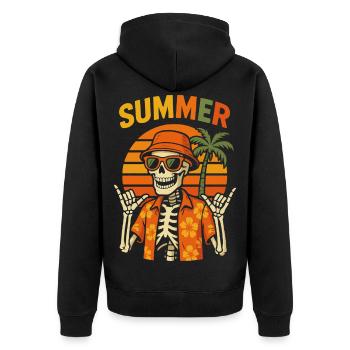 Sun Tiki Skeleton Summer - Unisex Premium Organic Zip Hoodie - black - Back - Nico (187cm)