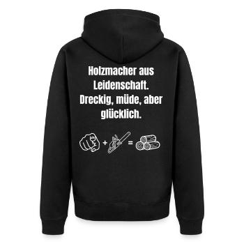 Holzmacher aus Leidenschaft. - Unisex Premium Bio Zip Hoodie - Schwarz - Hinten - Nico (187cm)
