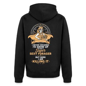 Super sexy Sammlerin Pilzsammlerin Frauen T-Shirt - Unisex Premium Bio Zip Hoodie - Schwarz - Hinten - Nico (187cm)