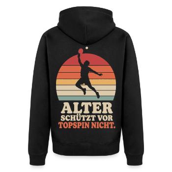 Alter schützt vor Topspin nicht Tischtennis Opa - Unisex Premium Bio Zip Hoodie - Schwarz - Hinten - Nico (187cm)