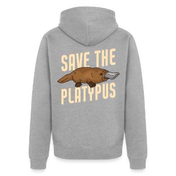 Save The Platypus Funny Platypus Animal - Unisex Premium Organic Zip Hoodie - heather grey - Back - Nico (187cm)
