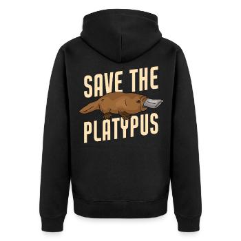 Save The Platypus Funny Platypus Animal - Unisex Premium Organic Zip Hoodie - black - Back - Nico (187cm)
