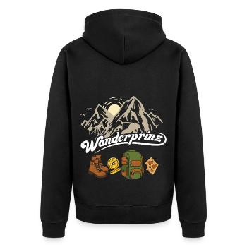 Wanderprinz Stylisches Wanderr Naturfreunde - Unisex Premium Bio Zip Hoodie - Schwarz - Hinten - Nico (187cm)