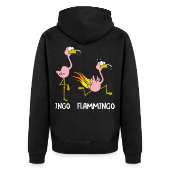 Ingo Flammingo - Unisex Premium Bio Zip Hoodie - Schwarz - Hinten - Nico (187cm)