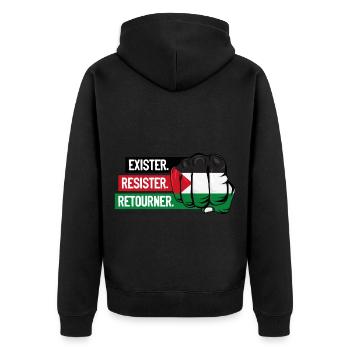 Poing_drapeau palestine_exister résister retourner - Veste à capuche bio Premium Unisexe - noir - Dos - Nico (187cm)