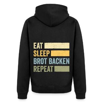 Eat Sleep Brot Backen Repeat - Unisex Premium Bio Zip Hoodie - Schwarz - Hinten - Nico (187cm)