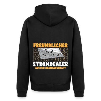 Freundlicher Stromdealer aus der Nachbarschaft - Unisex Premium Bio Zip Hoodie - Schwarz - Hinten - Nico (187cm)