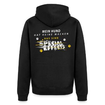 Mein Hund hat keine Macken das sind Special Effect - Unisex Premium Bio Zip Hoodie - Schwarz - Hinten - Nico (187cm)
