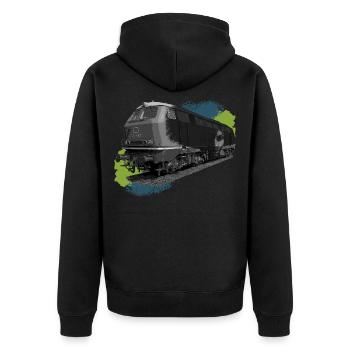 Lokomotive DB216 - Unisex Premium Bio Zip Hoodie - Schwarz - Hinten - Nico (187cm)