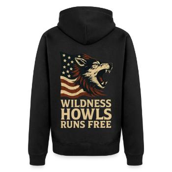 Wild Howl, Kostenloser Kurs - Amerikanisch - Unisex Premium Bio Zip Hoodie - Schwarz - Hinten - Nico (187cm)