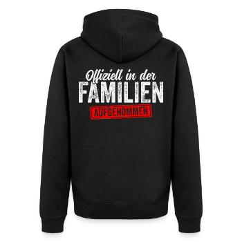 Offiziell in der Familie aufgenommen - Unisex Premium Bio Zip Hoodie - Schwarz - Hinten - Nico (187cm)