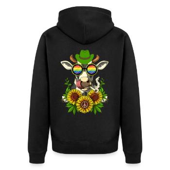 Kuh Regenbogen Bauernhof Hippie Frieden Geschenk - Unisex Premium Bio Zip Hoodie - Schwarz - Hinten - Nico (187cm)